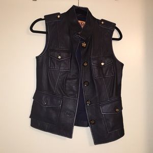 black leather Tory Burch vest